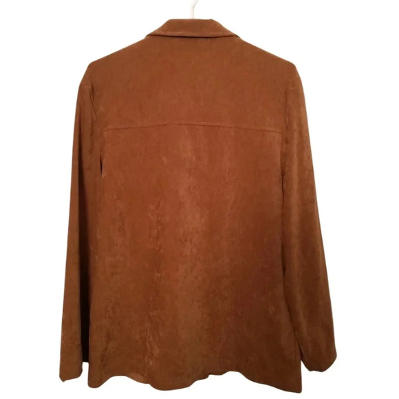 90s Brown Suede Like Shirt Jacket Shacket Size Large - Picture 2 of 3